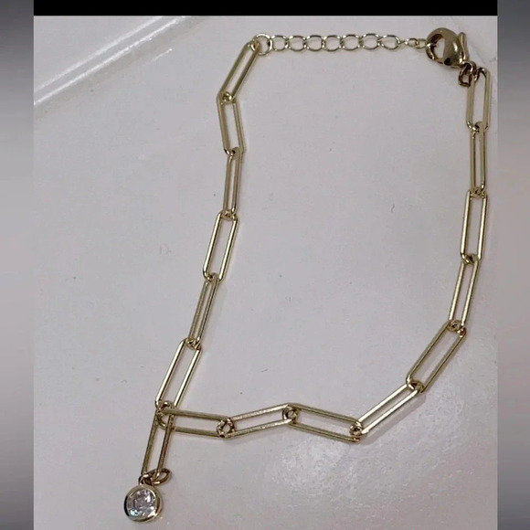 Nordstrom Jewelry Gold-Tone Brass Chain bracelet with clear dangling crystal - Picture 6 of 8